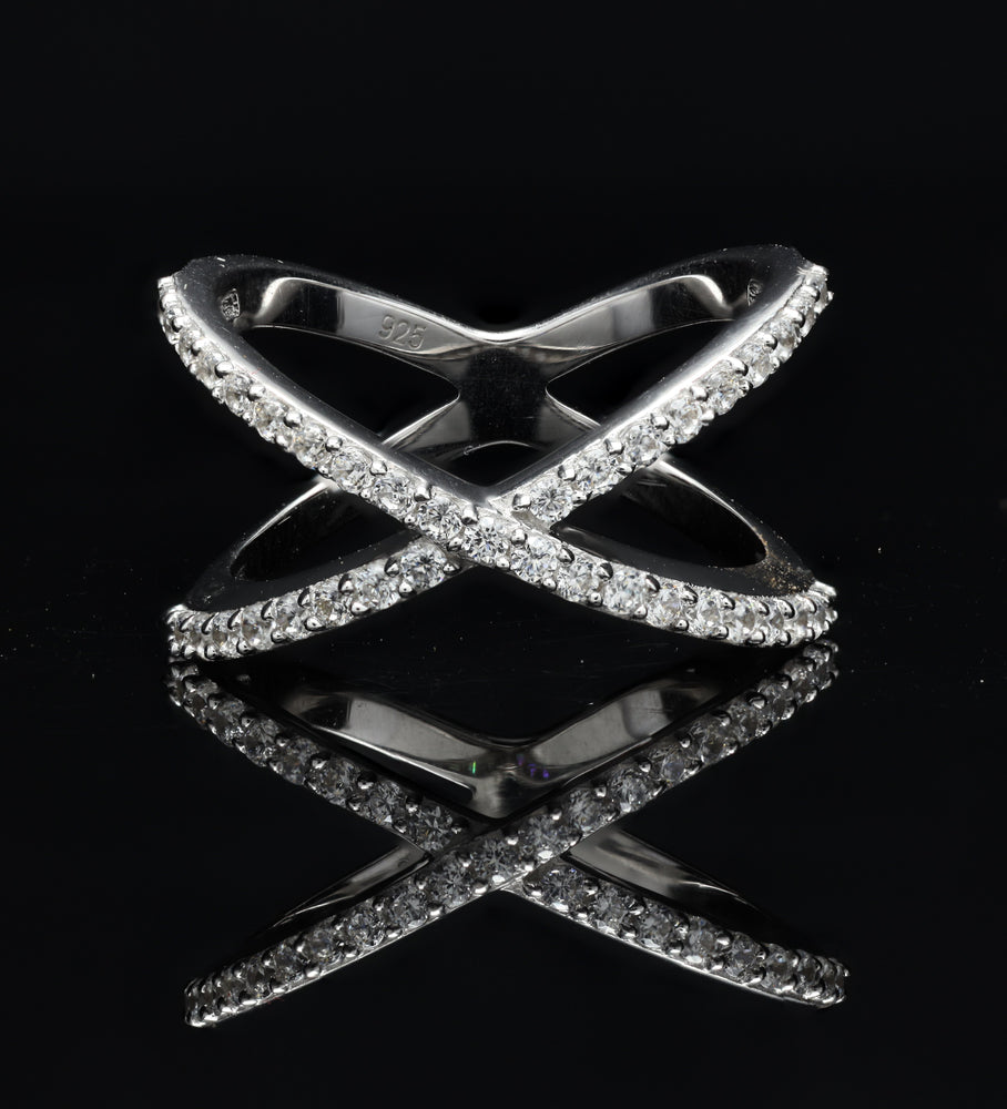 Vintage David Yurman Sterling Silver and Diamond Crossover Ring Size - Ruby  Lane