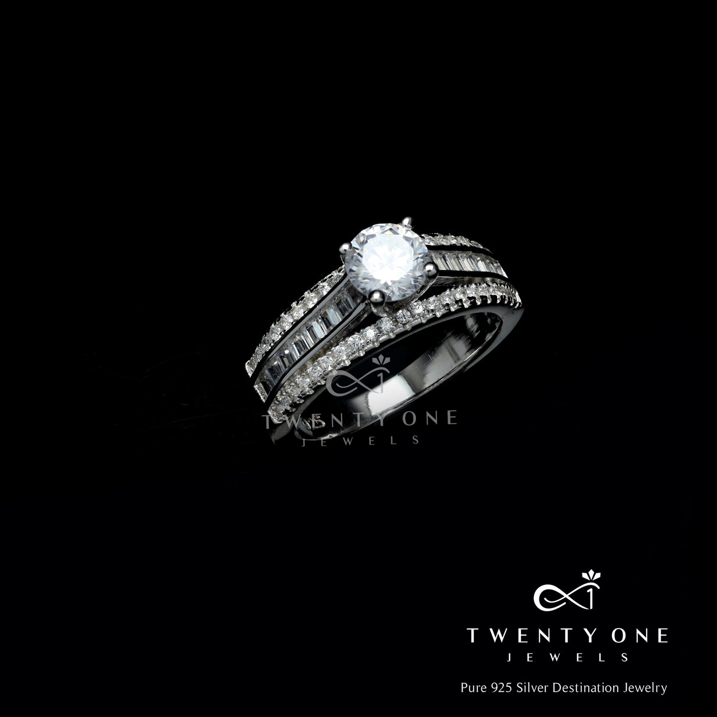 Queens Triband 1 Carat Solitaire Wedding Ring on Pure 925 Silver
