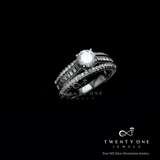 Queens Triband 1 Carat Solitaire Wedding Ring on Pure 925 Silver