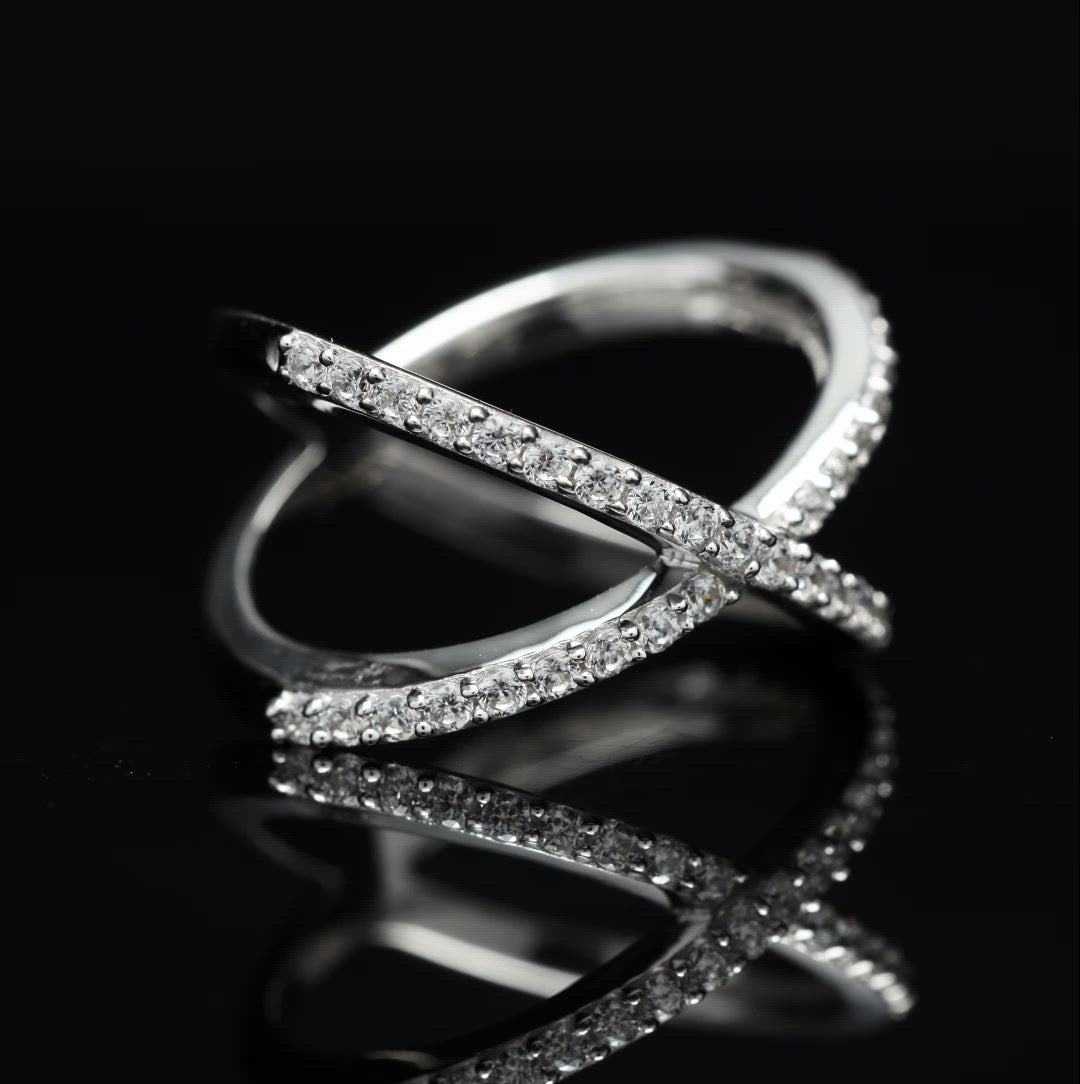 Load and play video in Gallery viewer, The Celina Cross Diamond Ring on Pure 925 Silver
