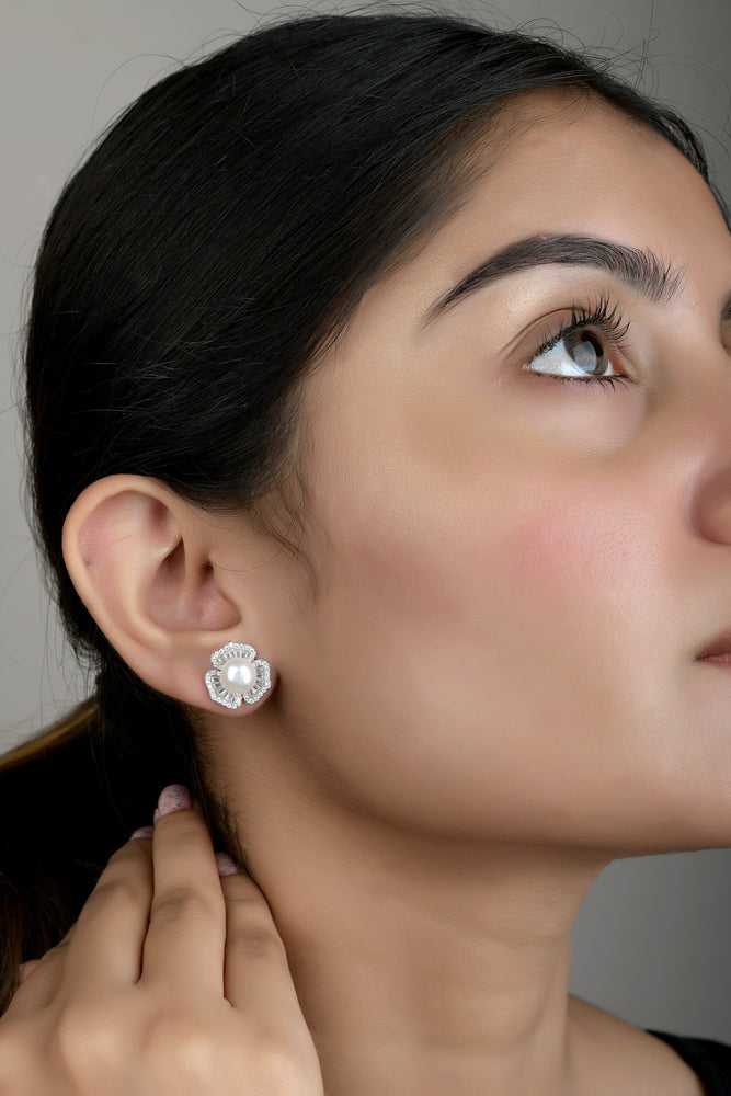Anthurium Fresh Water Pearl Studs on Pure 925 Silver