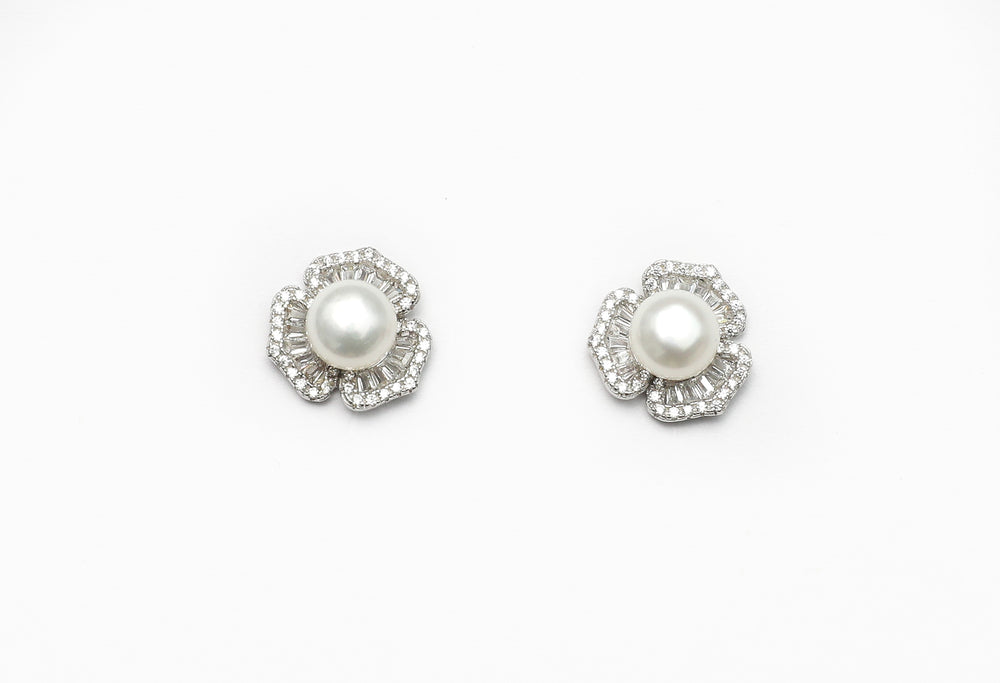Anthurium Fresh Water Pearl Studs on Pure 925 Silver