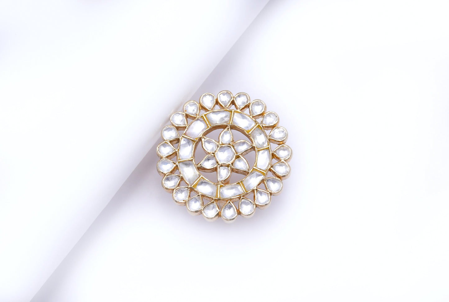 Bastaara Pure 925 Silver Polki Big Adjustable  Ring