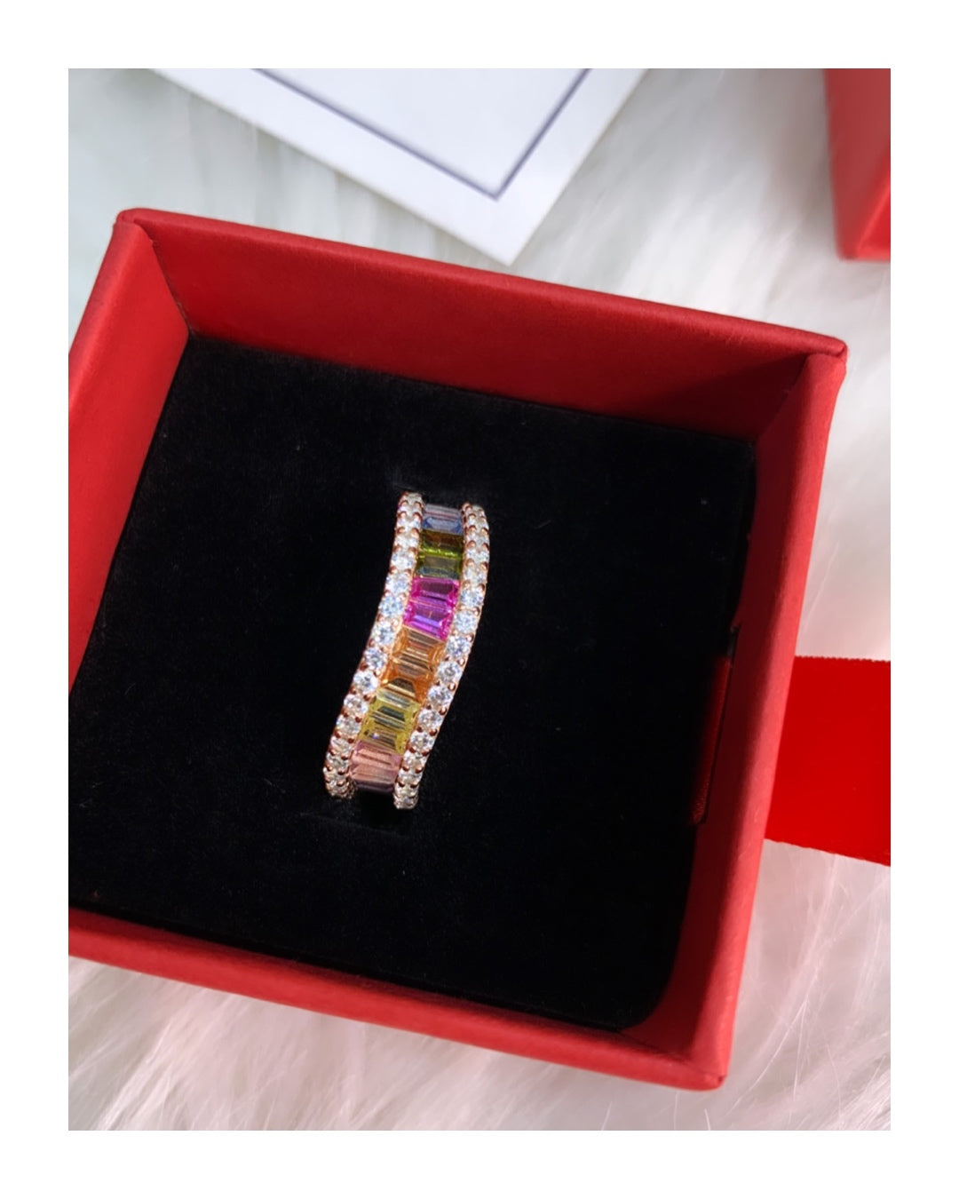Rose Gold Finish Rainbow Veda Pure 925 Silver Ring