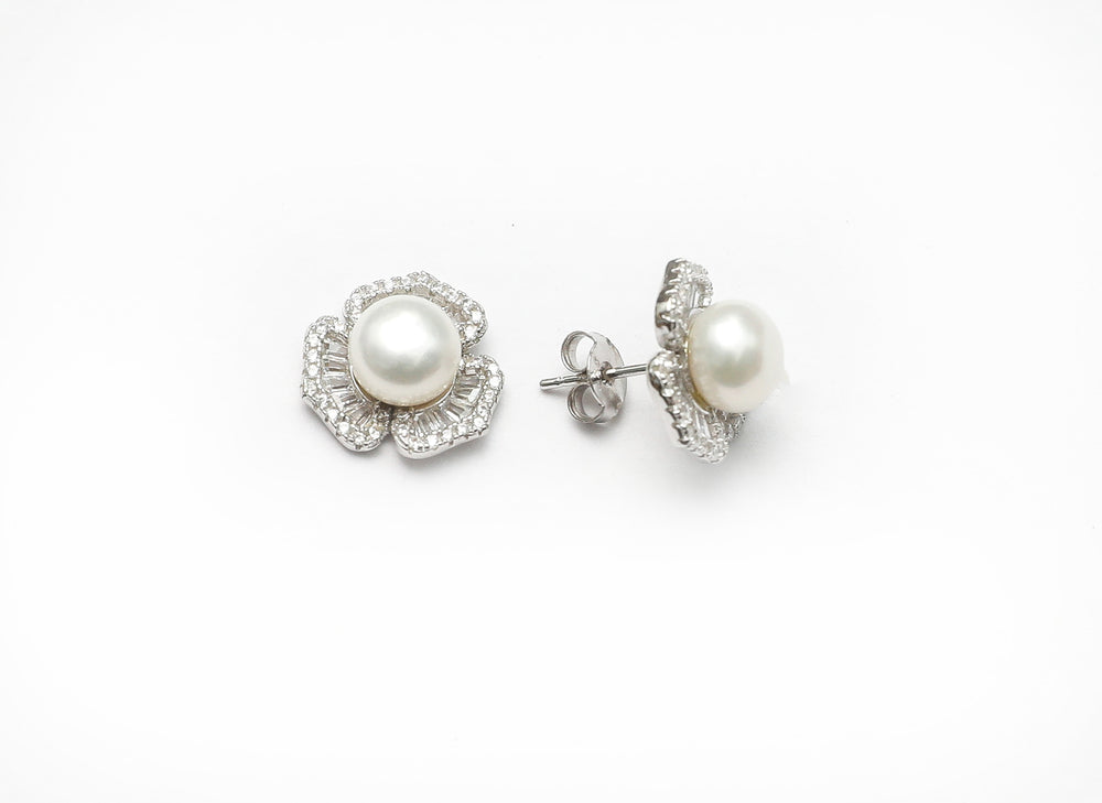 Anthurium Fresh Water Pearl Studs on Pure 925 Silver