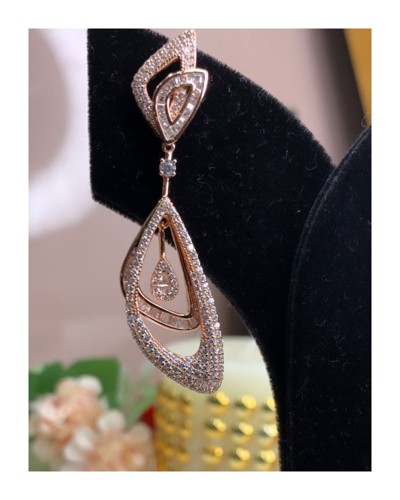 Rose Gold Finish Diamond Studded Princia Danglers on Pure 925 Silver
