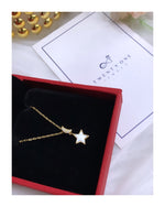 Moon and Star 18k Gold Finish Necklace on Pure 925 Silver