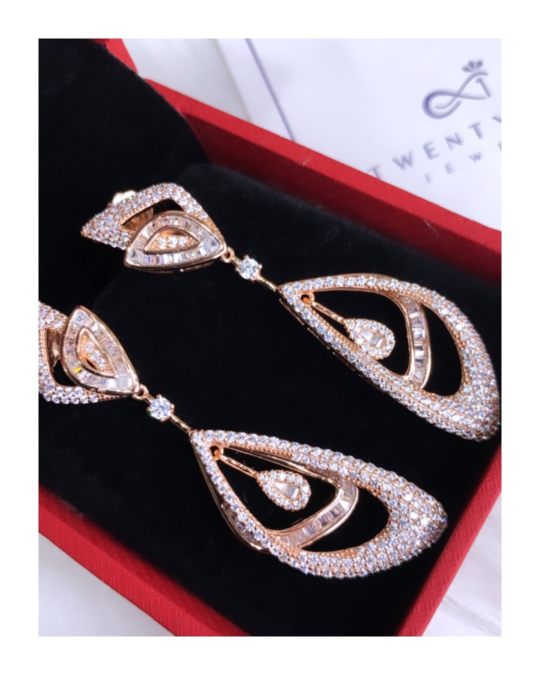 Rose Gold Finish Diamond Studded Princia Danglers on Pure 925 Silver