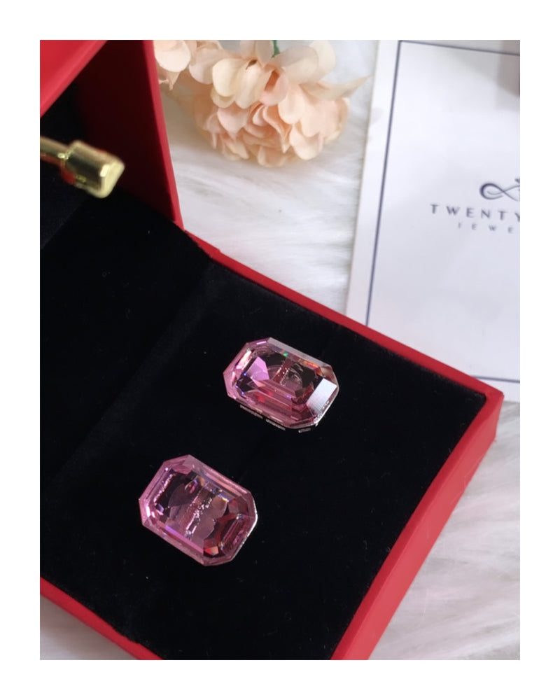 Rose Pink Swarovski Clear Crystal Studs