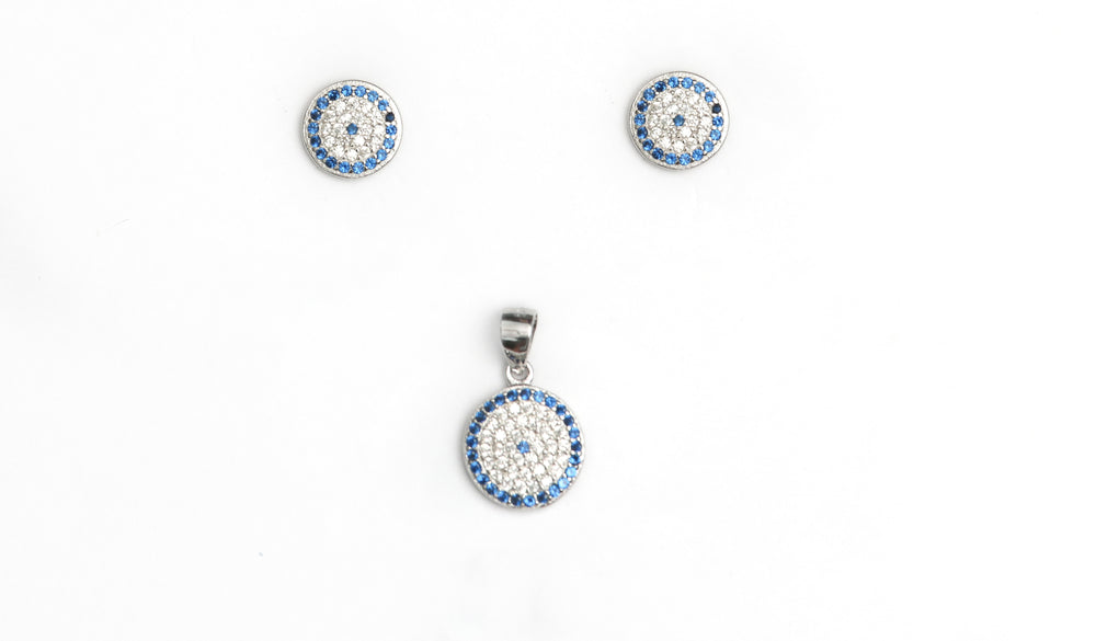 Blue Stone Evil Eye Pendant Set with Chain