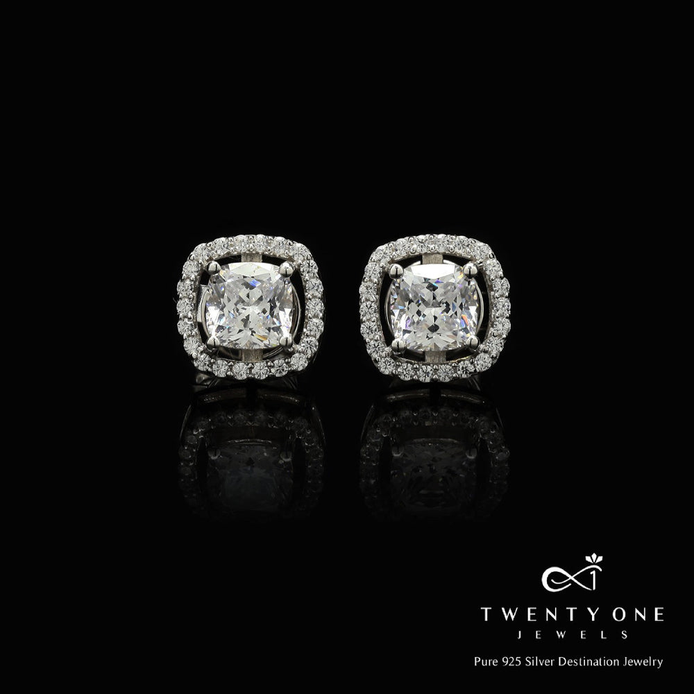 Cushion Solitaire Double Halo Diamond Earrings for Women JL PT E SE CU