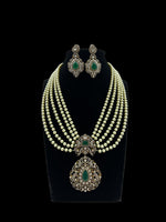 Pearl and Emerald Antique Finish Maharani Haar