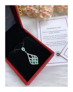 Tory Emerald and Diamond Pure 925 Silver Pendant with Chain