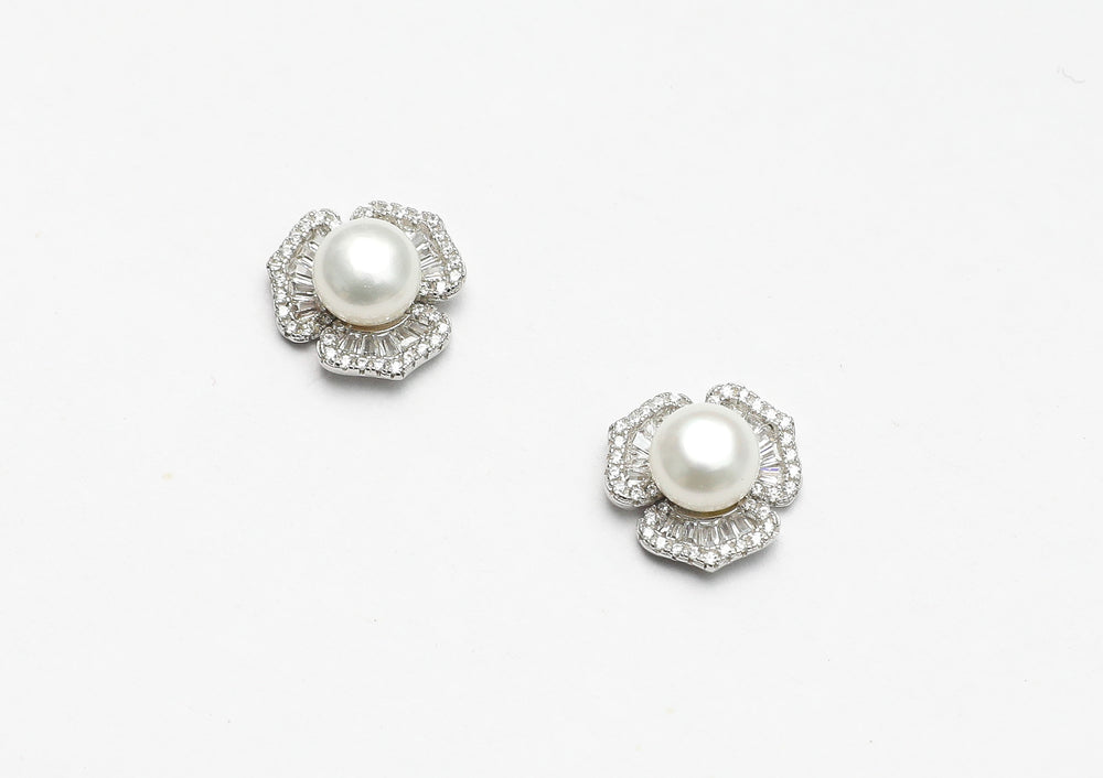 Anthurium Fresh Water Pearl Studs on Pure 925 Silver