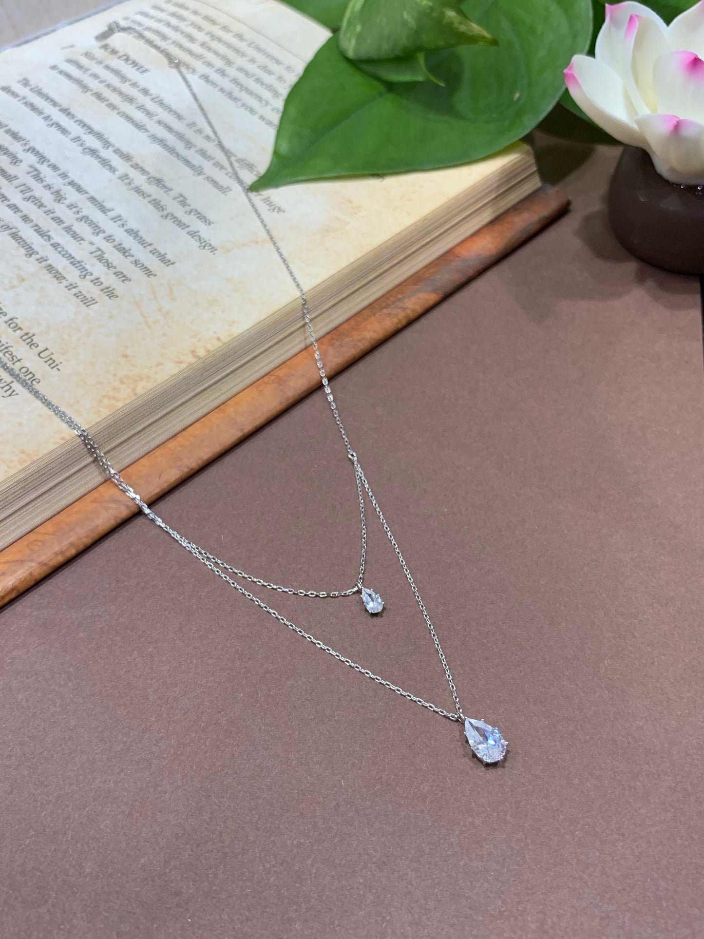 Drop Solitaire Silver Necklace