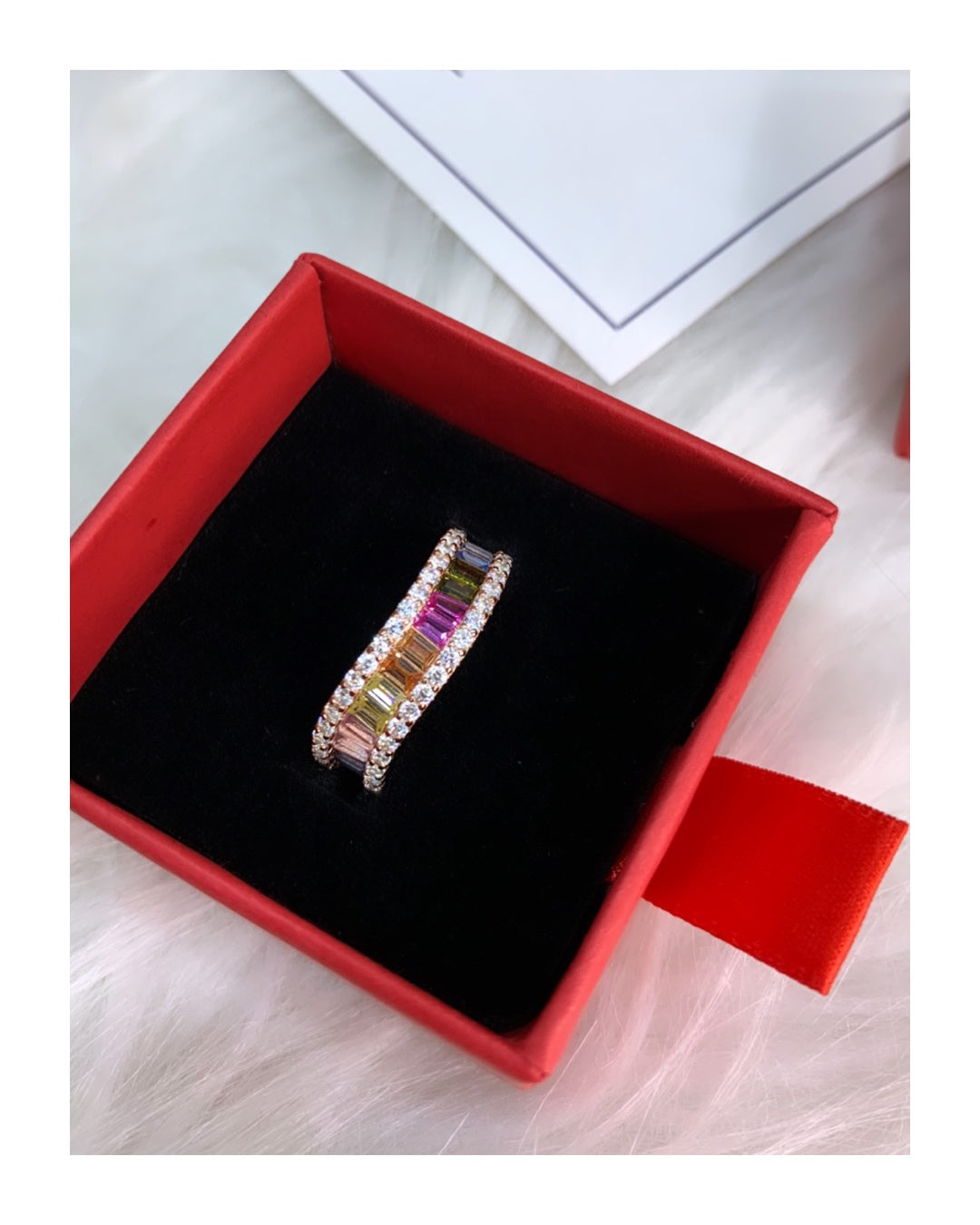 Rose Gold Finish Rainbow Veda Pure 925 Silver Ring