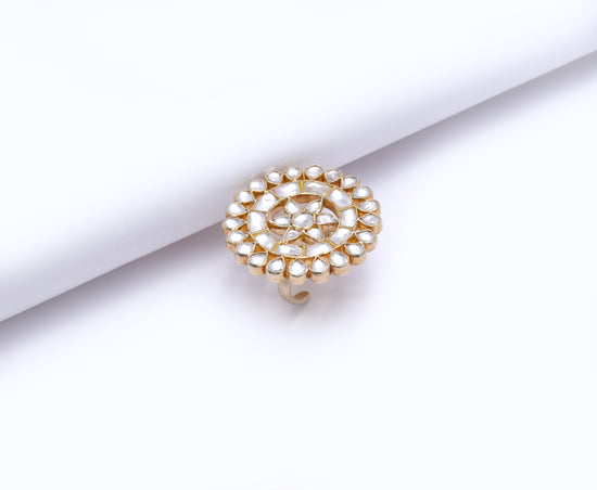 Bastaara Pure 925 Silver Polki Big Adjustable  Ring