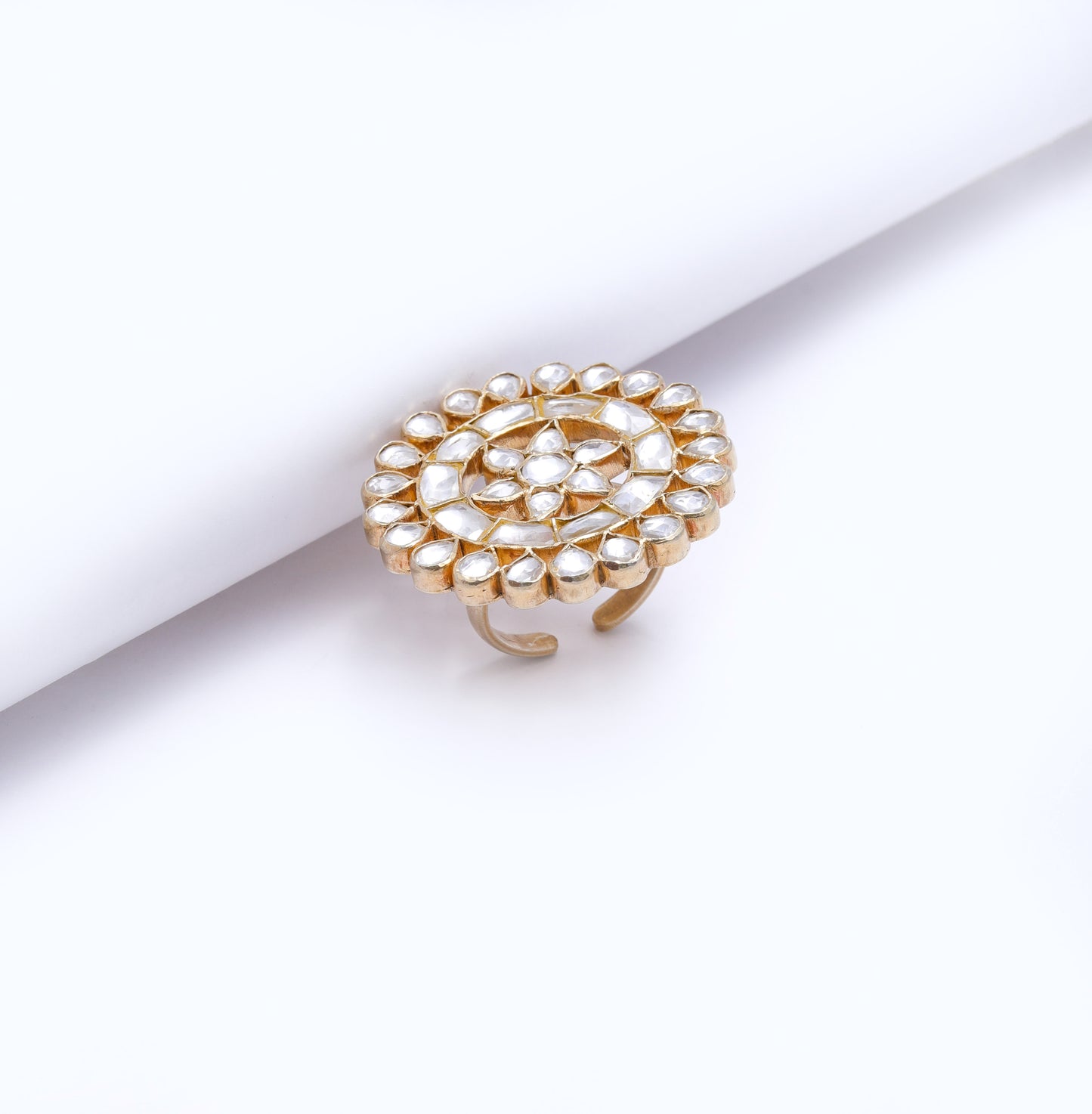 Bastaara Pure 925 Silver Polki Big Adjustable  Ring