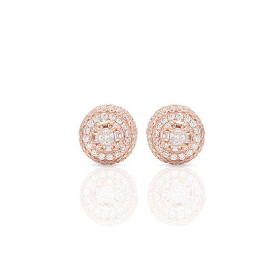 Rose Gold Finish Maharani Studs with American Diamonds on Pure 925 Silver