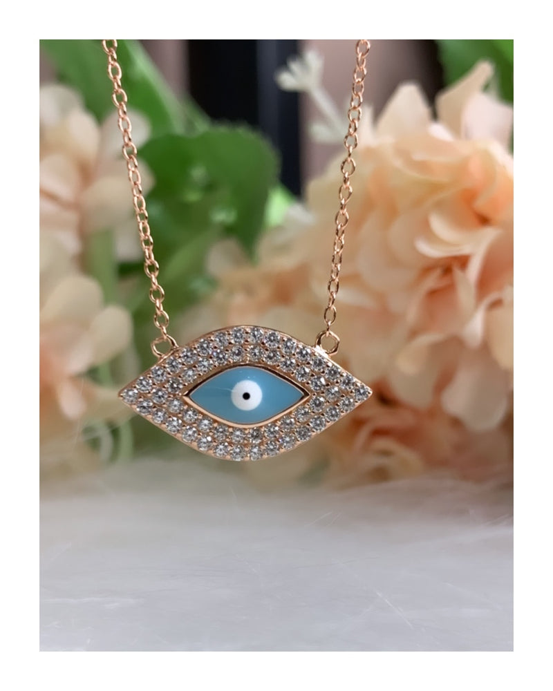 Rose Gold Finish Diamond Studded Forever Evil Eye Necklace