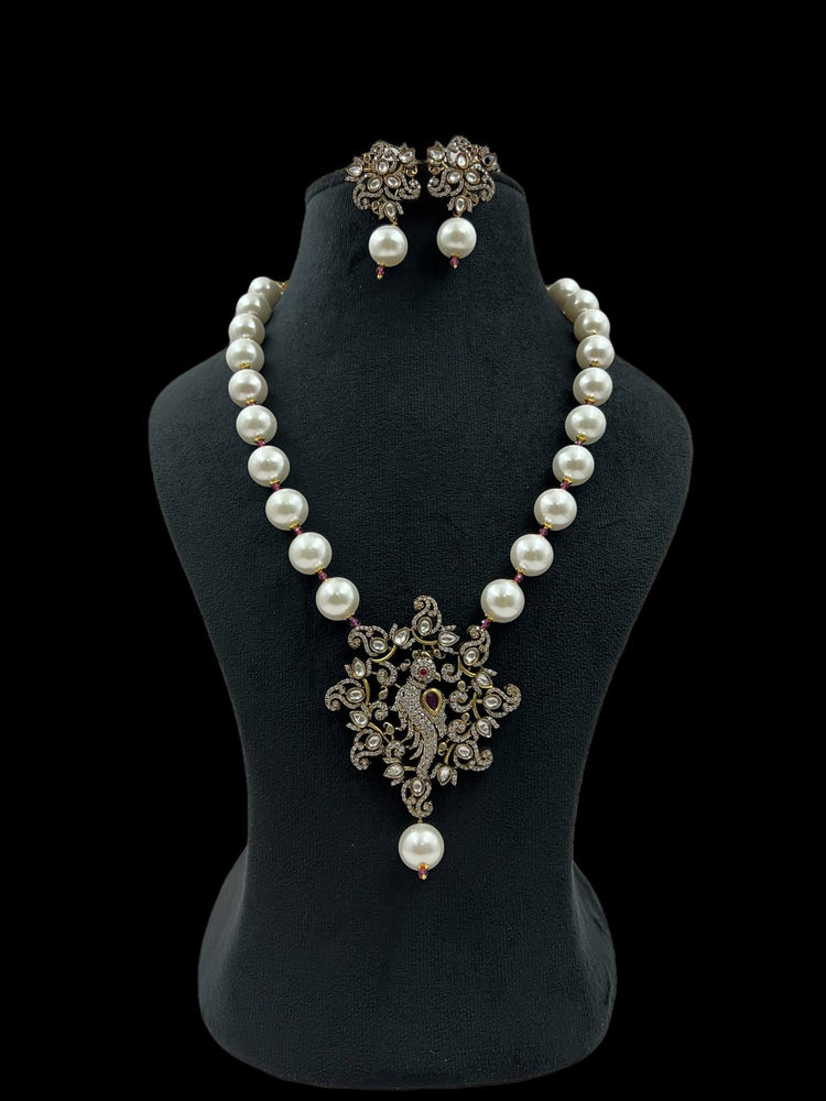 Handcrafted Pearl Peacock Necklace Set